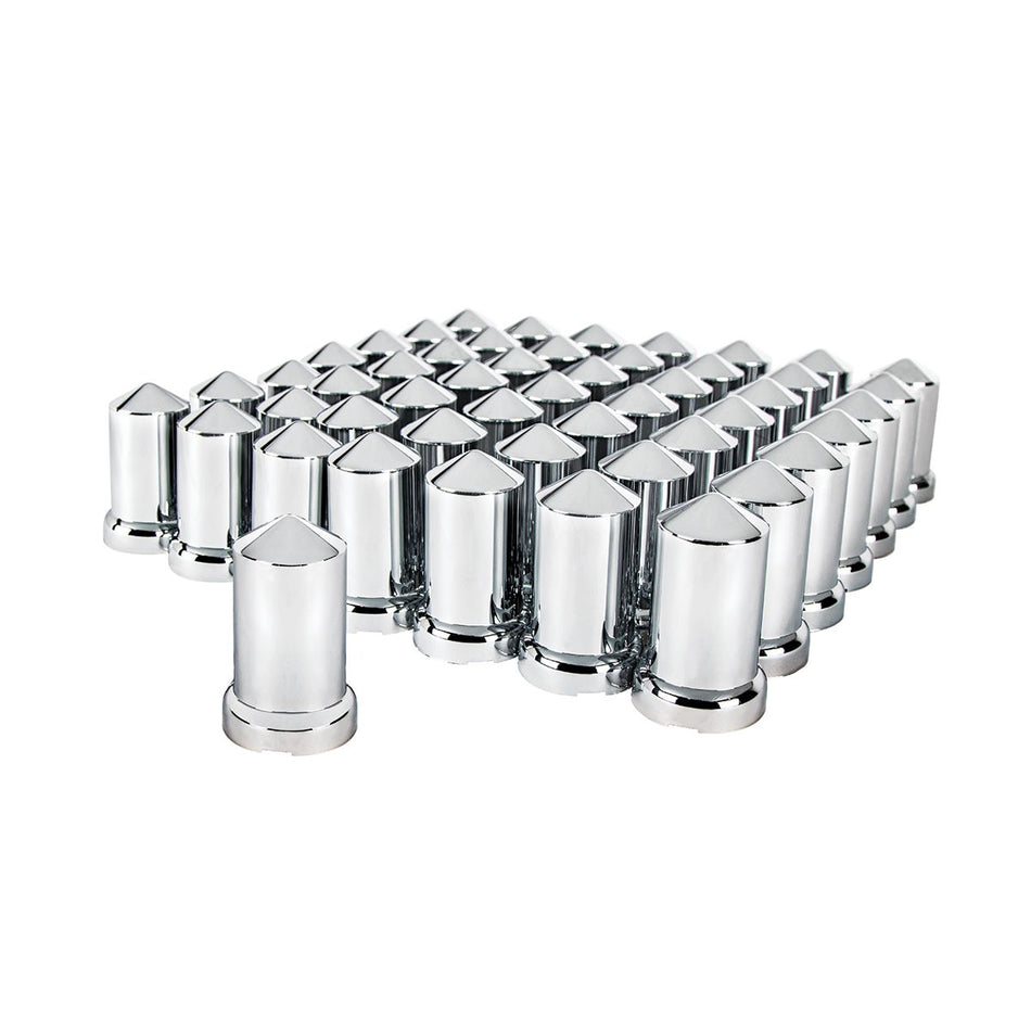 33mm X 3-3/16" Chrome Plastic Pointed Nut Covers With Flange - Push-On (60-Pack)