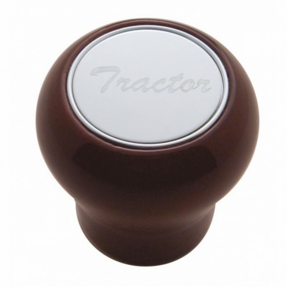 Wood Tractor Brake Knob - Stainless Plaque