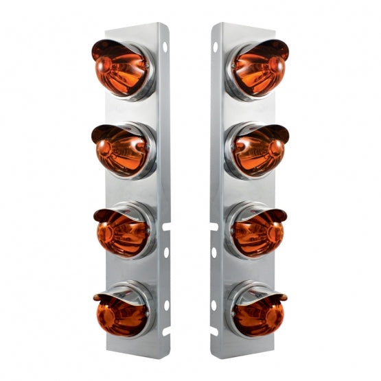 Front Air Cleaner Bracket With 8X Glass Watermelon Lights & SS Visors For Peterbilt-Dark Amber Lens