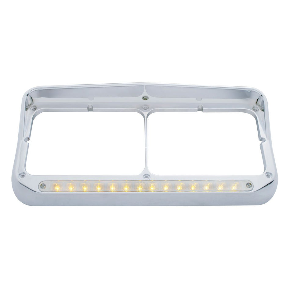 Chrome Rectangular Dual Headlight Bezel With Visor - Amber LED/Clear Lens
