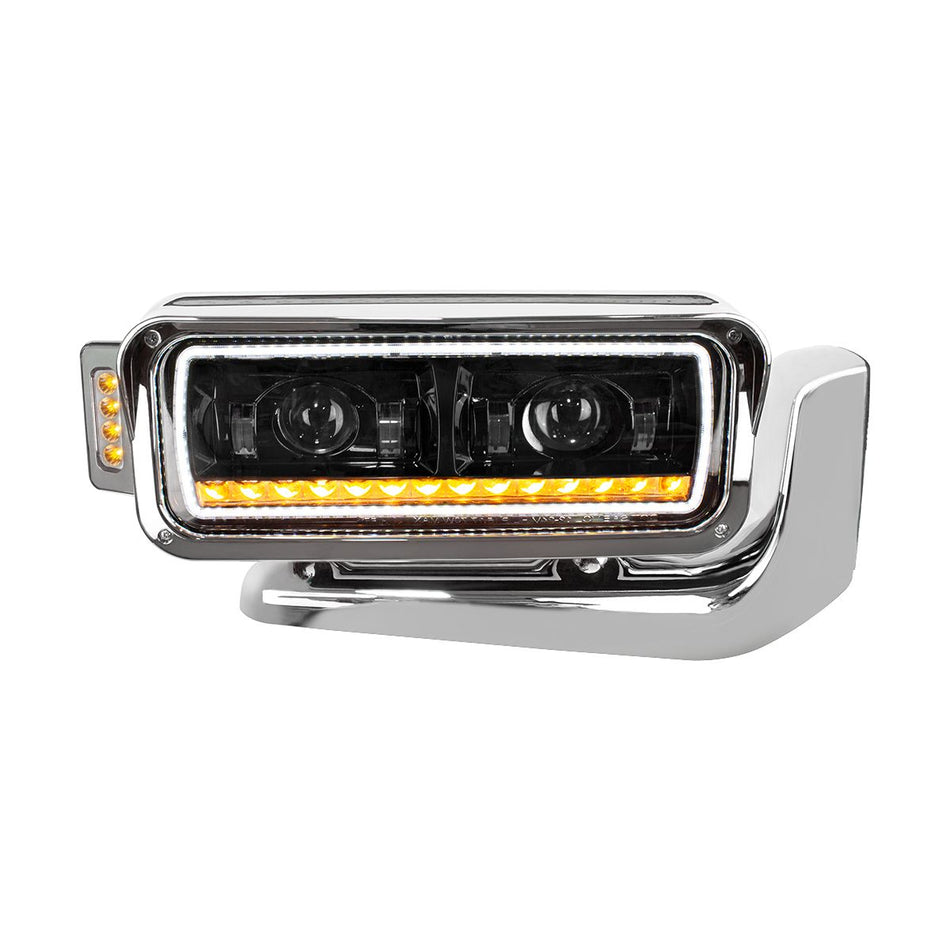 High Power LED Black Projection Headlight Assembly With Mounting Arm & Turn Signal - Passenger