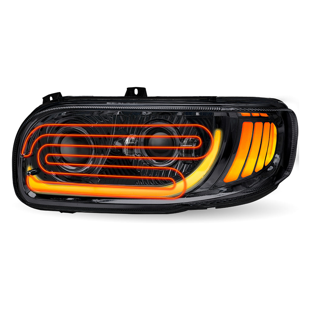 Driver Side Black LED Peterbilt Heated Headlight – Chrome